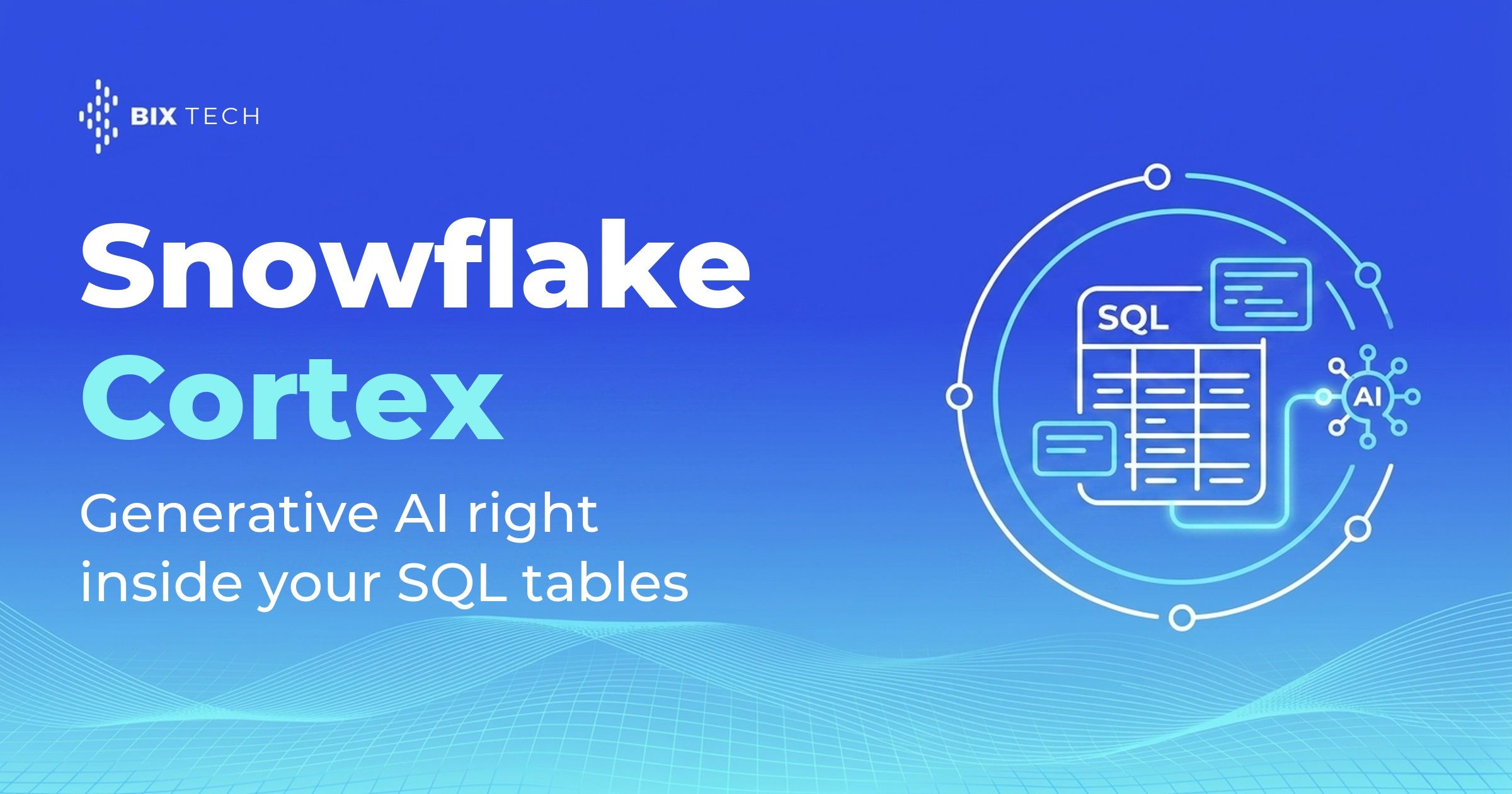 Illustration of a SQL table connected to an AI core, representing Snowflake Cortex running generative AI inside your SQL tables