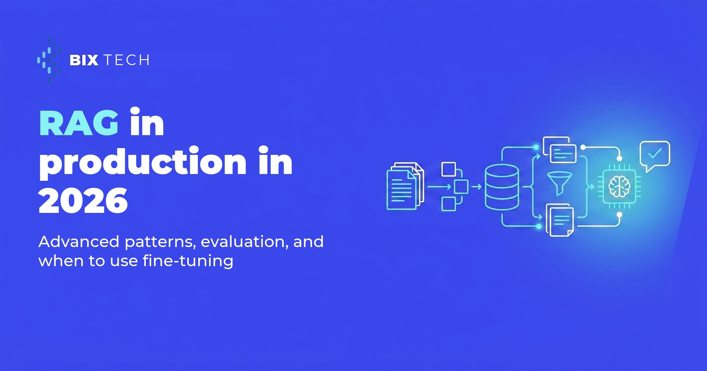 Illustration of a RAG in production pipeline, from documents and chunks to an AI model returning a validated answer